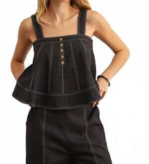 NEW MIOU MUSE stitch detail sleeveless top in navy